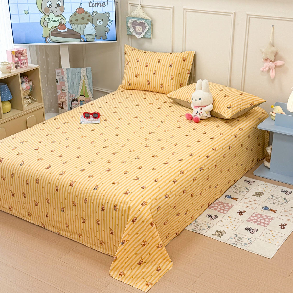 91家纺网 家纺一手货源 找家纺 （总）呗旺鹿 2026新款全棉纯棉13070星星人单品床单 床单单件