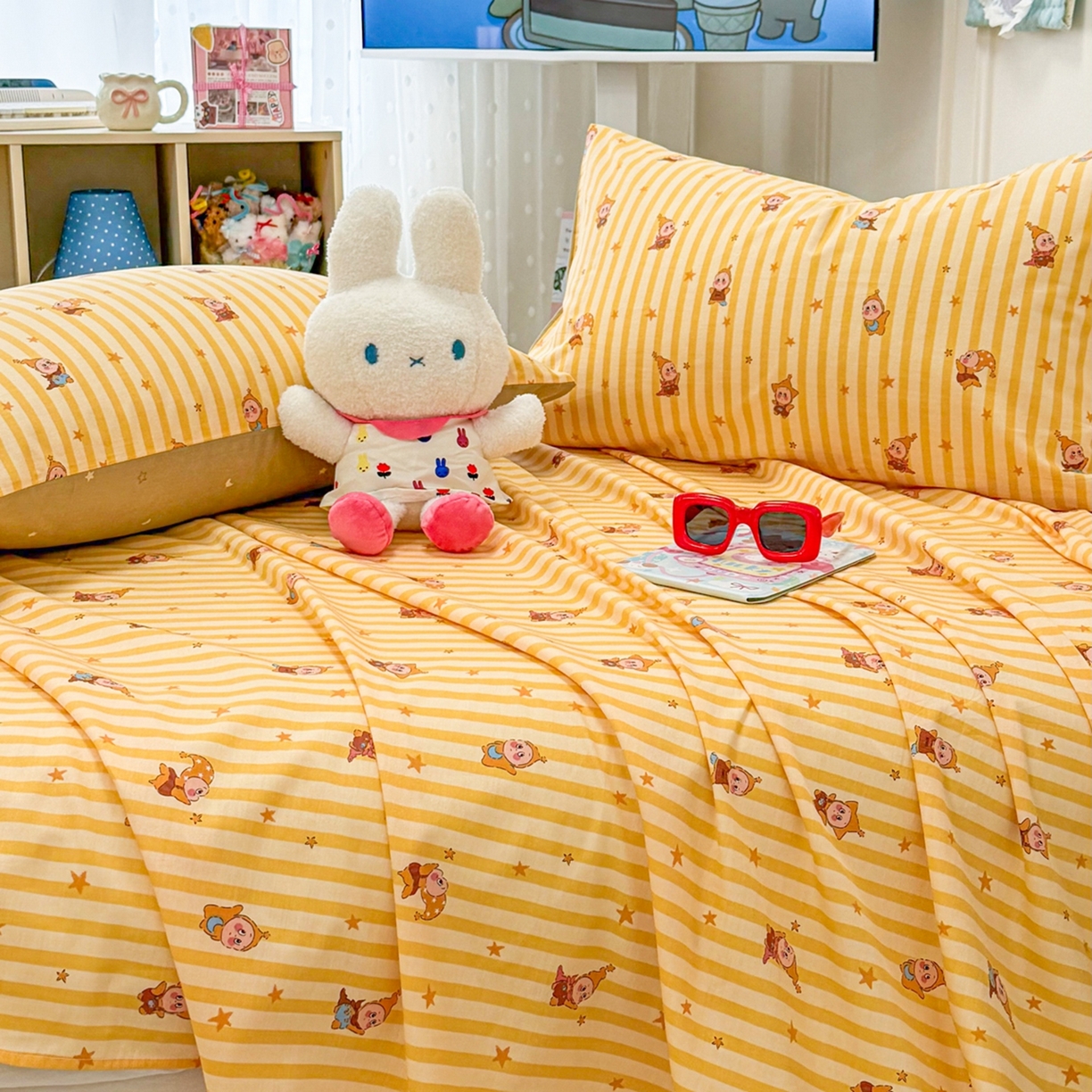 91家纺网 家纺一手货源 找家纺 （总）呗旺鹿 2026新款全棉纯棉13070星星人单品床单 床单单件