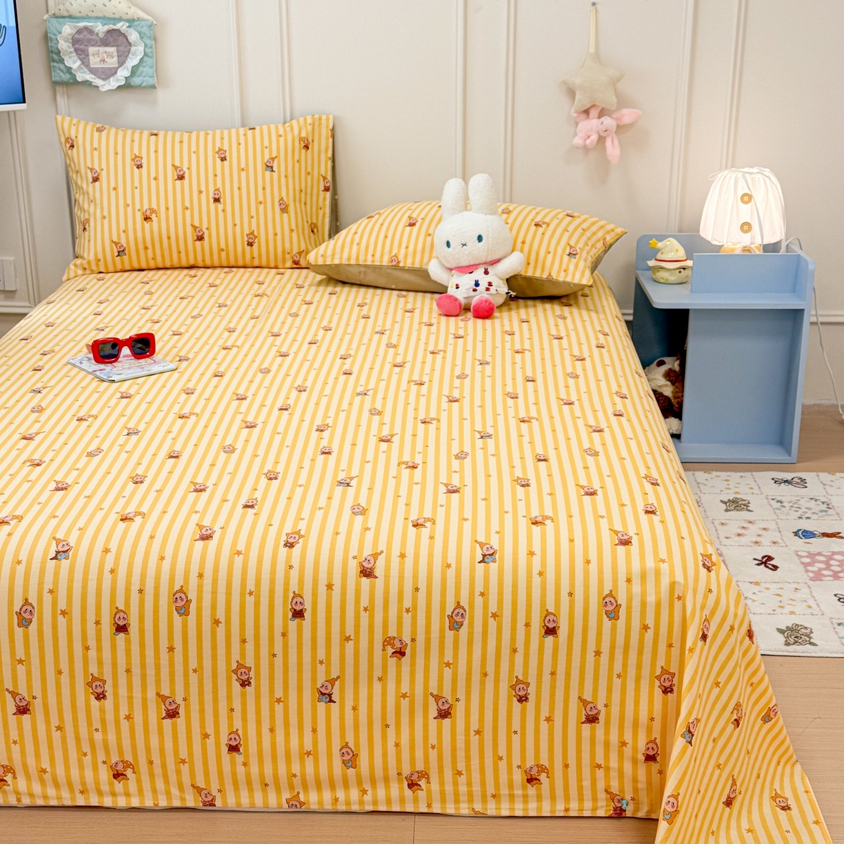 91家纺网 家纺一手货源 找家纺 （总）呗旺鹿 2026新款全棉纯棉13070星星人单品床单 床单单件