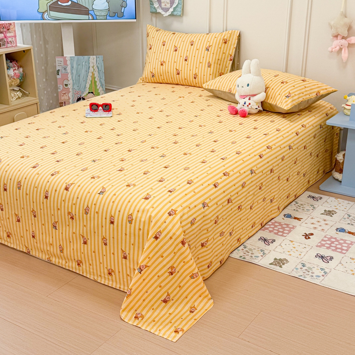 91家纺网 家纺一手货源 找家纺 （总）呗旺鹿 2026新款全棉纯棉13070星星人单品床单 床单单件