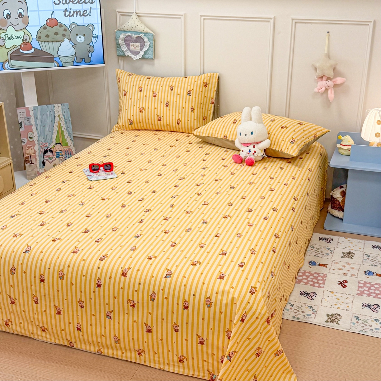 91家纺网 家纺一手货源 找家纺 （总）呗旺鹿 2026新款全棉纯棉13070星星人单品床单 床单单件