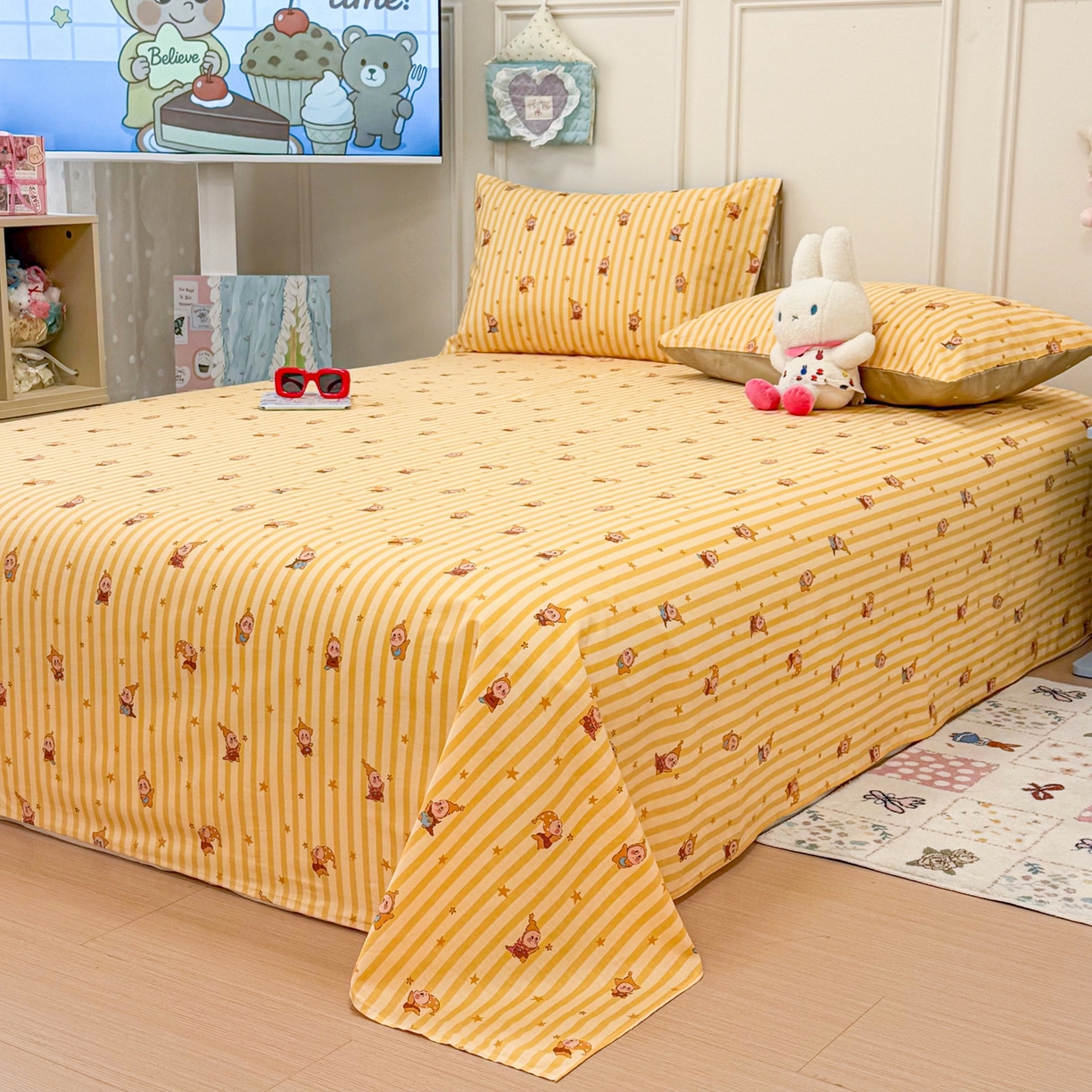 91家纺网 家纺一手货源 找家纺 （总）呗旺鹿 2026新款全棉纯棉13070星星人单品床单 床单单件