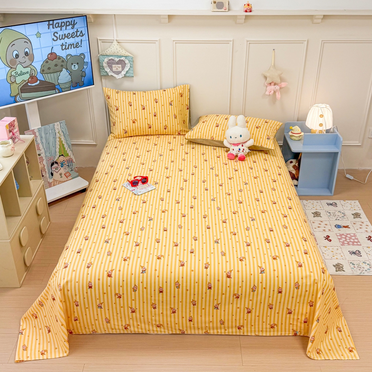 91家纺网 家纺一手货源 找家纺 （总）呗旺鹿 2026新款全棉纯棉13070星星人单品床单 床单单件,星星人