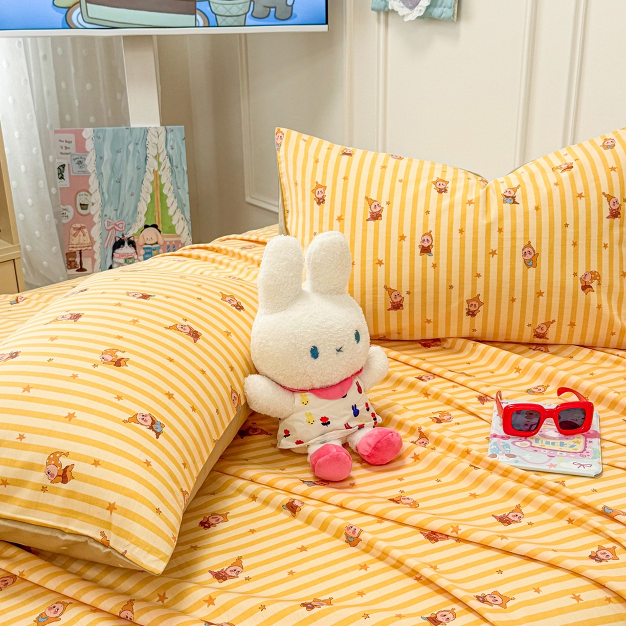 91家纺网 家纺一手货源 找家纺 （总）呗旺鹿 2026新款全棉纯棉13070星星人单品床单 床单单件