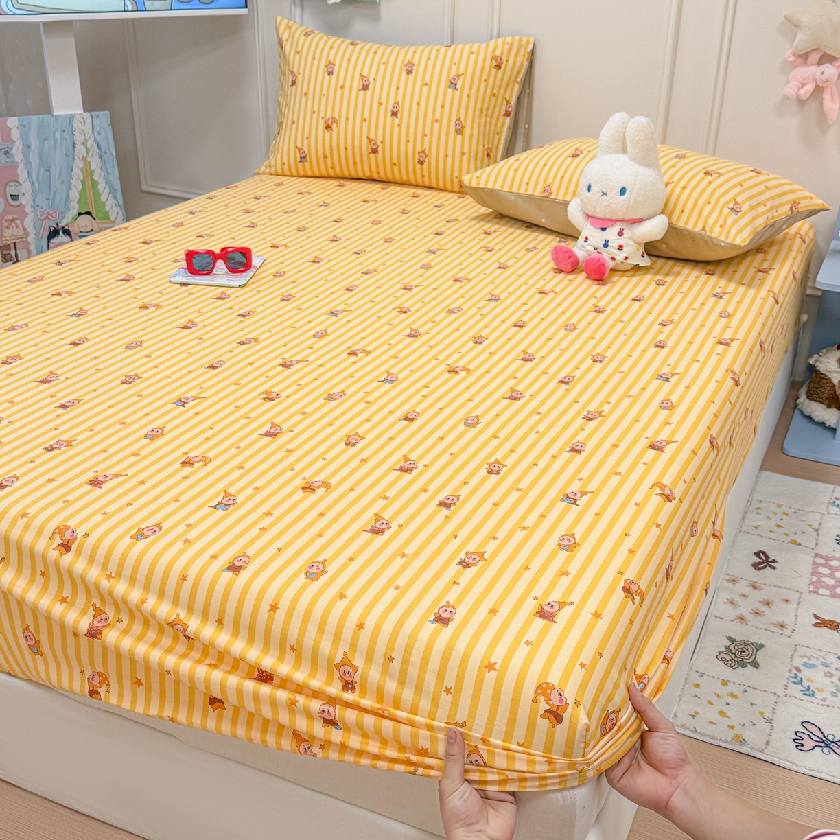 91家纺网 家纺一手货源 找家纺 （总）呗旺鹿 2026新款全棉纯棉13070萌星单品床笠 床笠单件