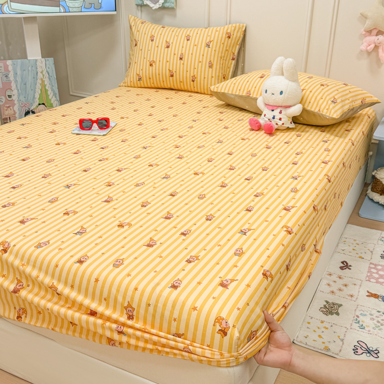 91家纺网 家纺一手货源 找家纺 （总）呗旺鹿 2026新款全棉纯棉13070萌星单品床笠 床笠单件