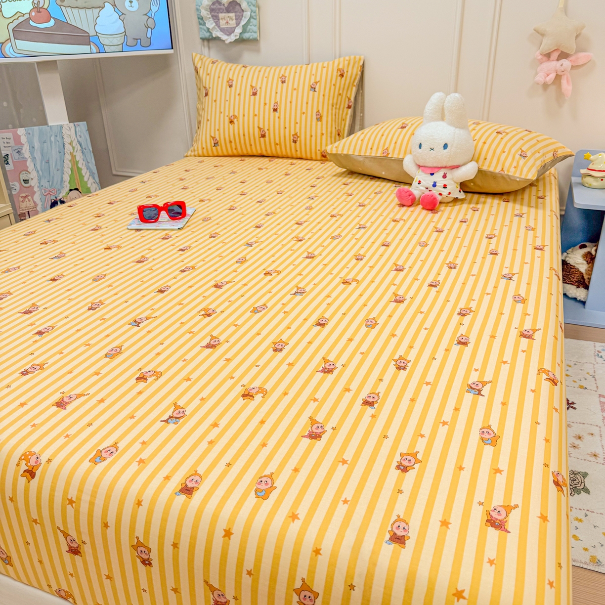 91家纺网 家纺一手货源 找家纺 （总）呗旺鹿 2026新款全棉纯棉13070萌星单品床笠 床笠单件