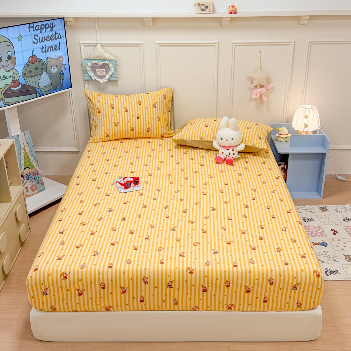 91家纺网 家纺一手货源 找家纺 （总）呗旺鹿 2026新款全棉纯棉13070萌星单品床笠 床笠单件