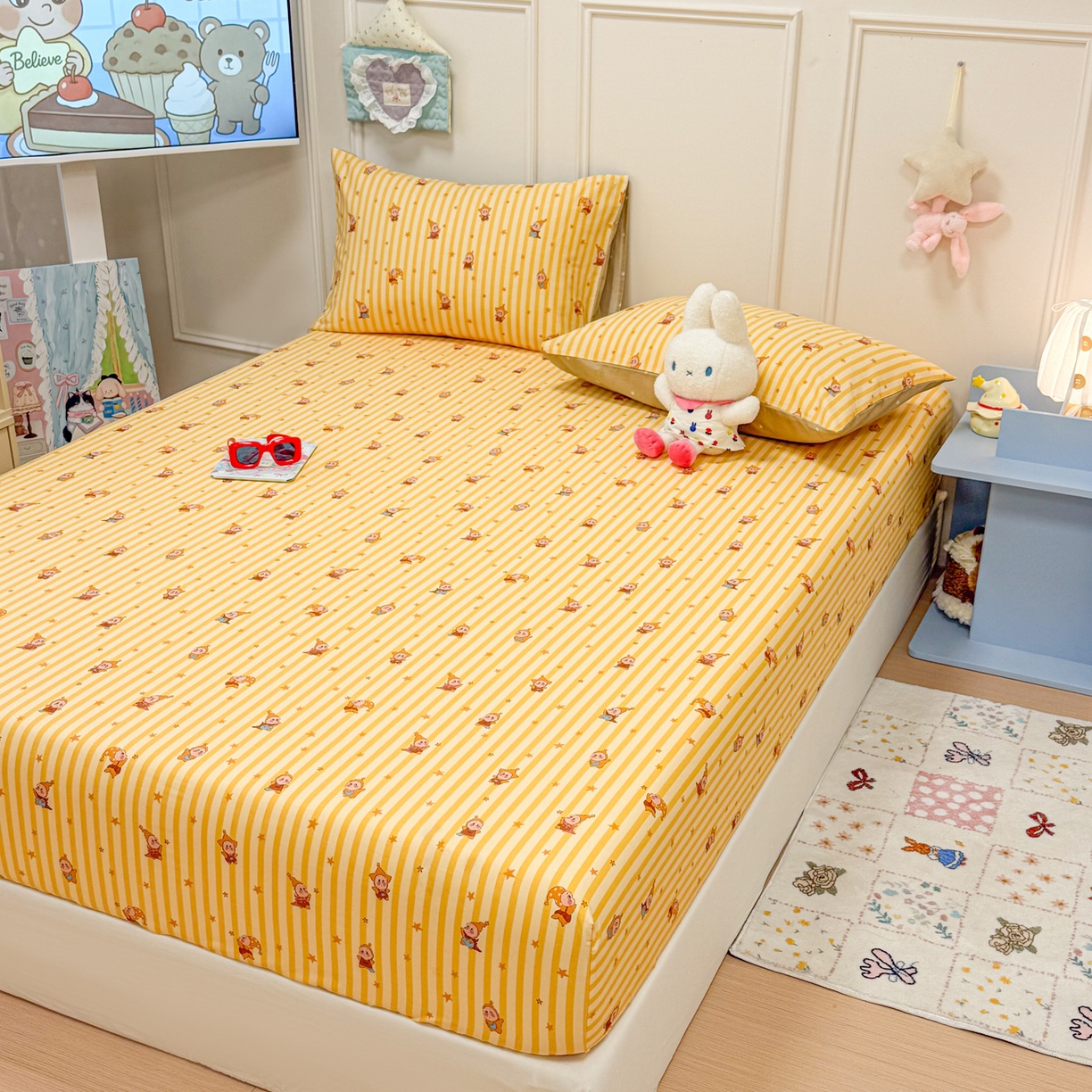 91家纺网 家纺一手货源 找家纺 （总）呗旺鹿 2026新款全棉纯棉13070萌星单品床笠 床笠单件