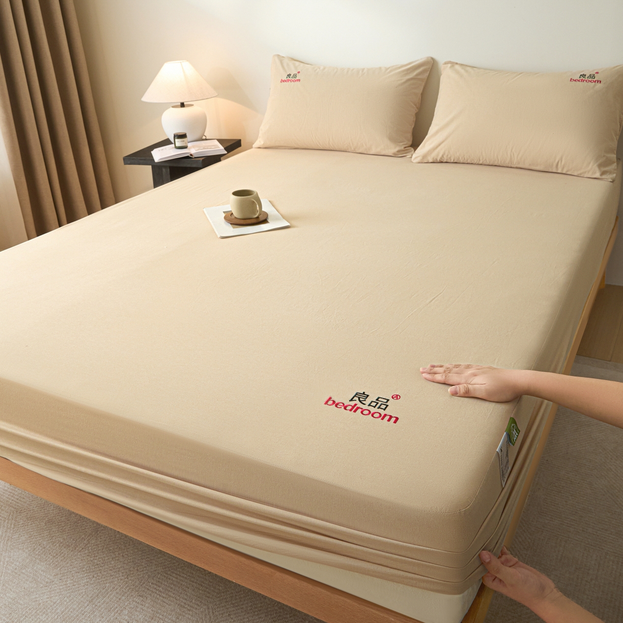 91家纺网 家纺一手货源 找家纺 芬晴家纺 2026新款纯棉密条+纯色单层床笠 纯色-浅卡