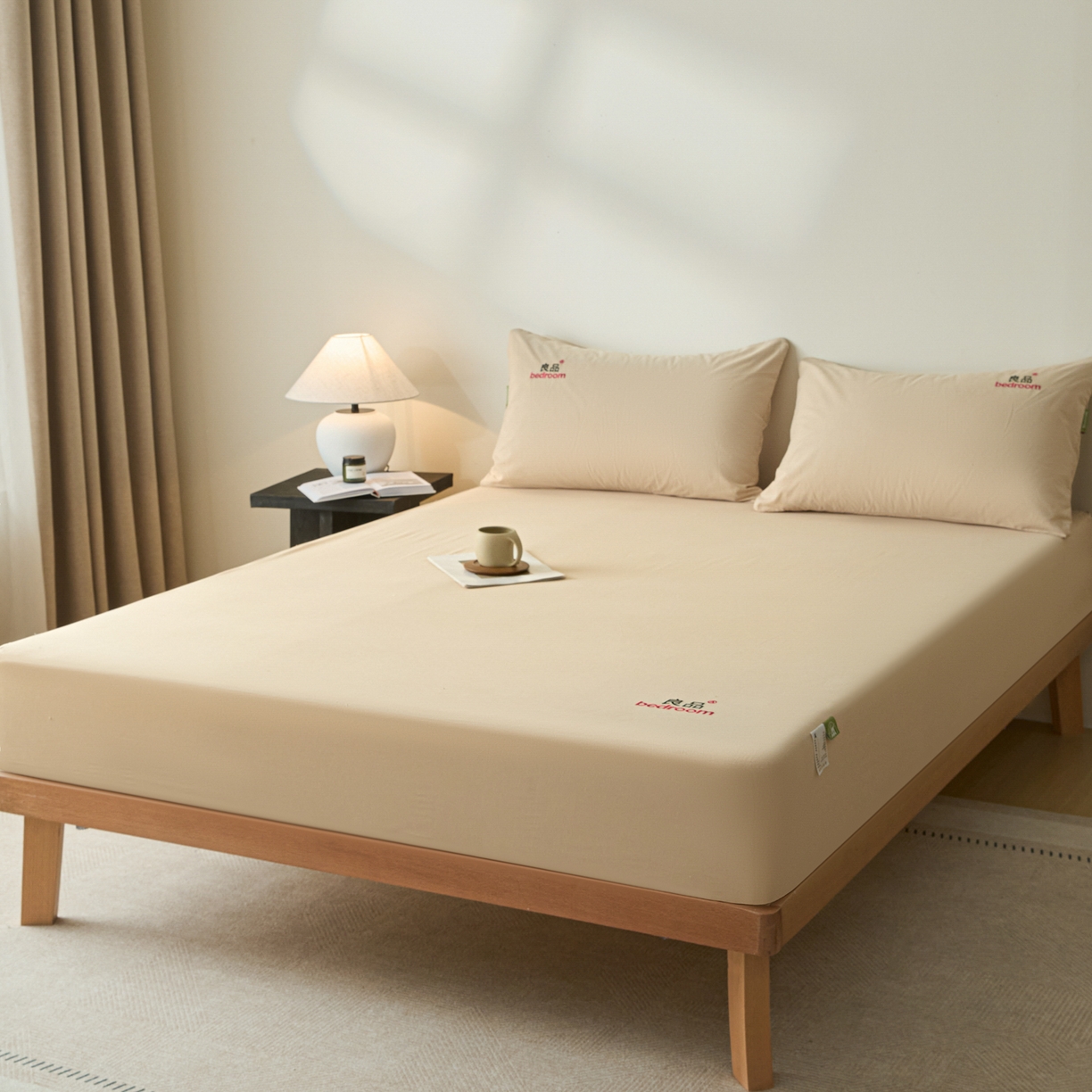 91家纺网 家纺一手货源 找家纺 芬晴家纺 2026新款纯棉密条+纯色单层床笠 纯色-浅卡