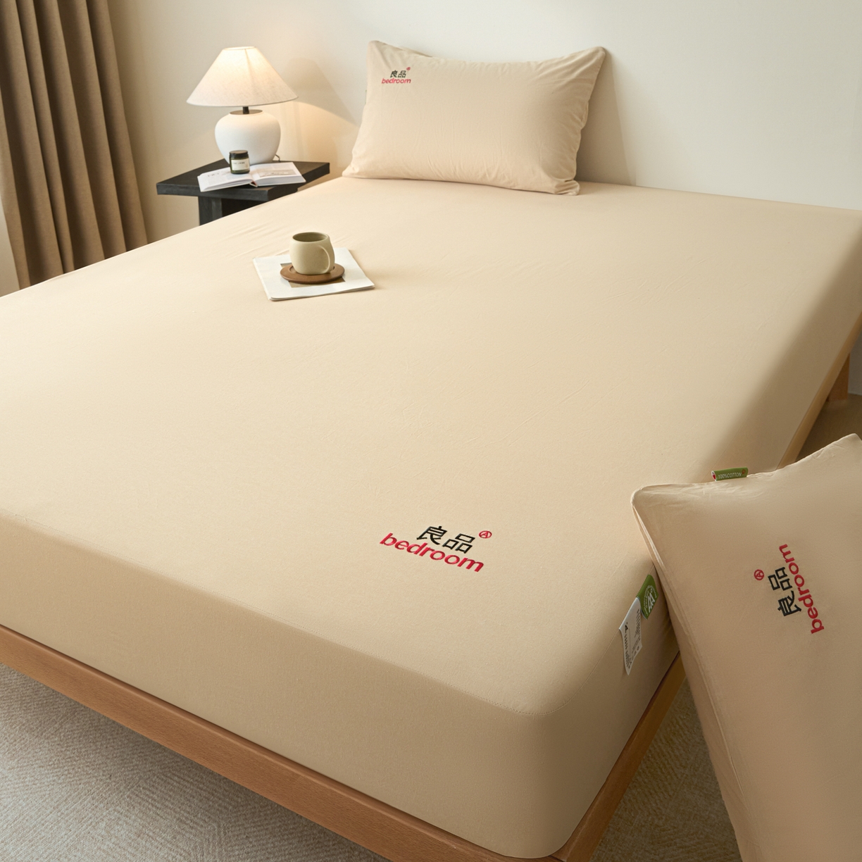 91家纺网 家纺一手货源 找家纺 芬晴家纺 2026新款纯棉密条+纯色单层床笠 纯色-浅卡