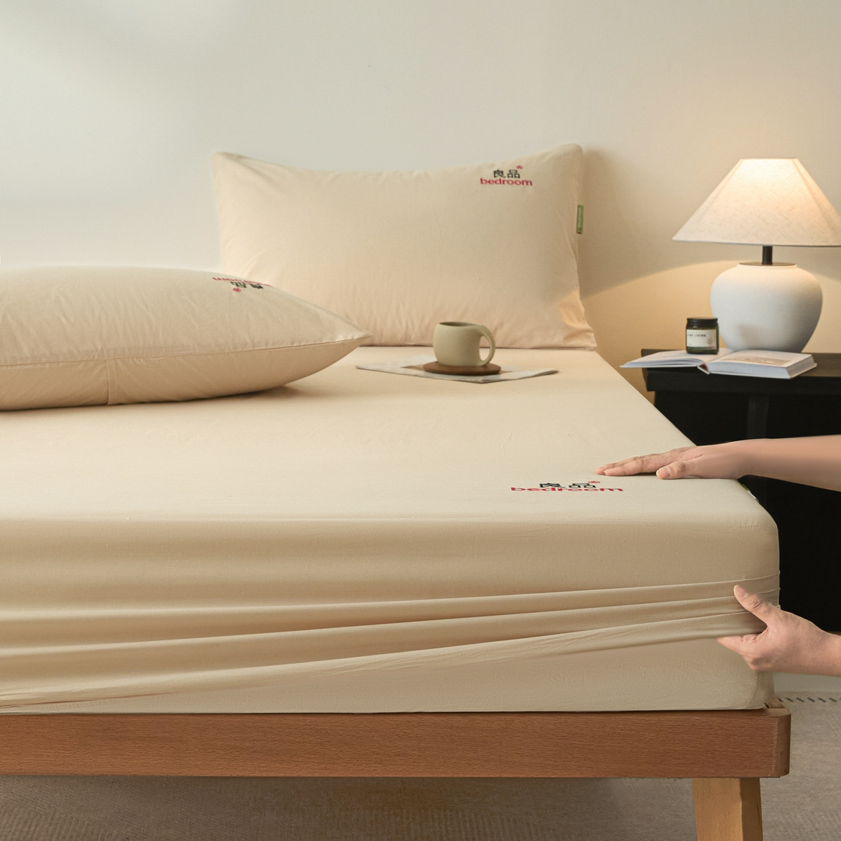 91家纺网 家纺一手货源 找家纺 芬晴家纺 2026新款纯棉密条+纯色单层床笠 纯色-浅卡