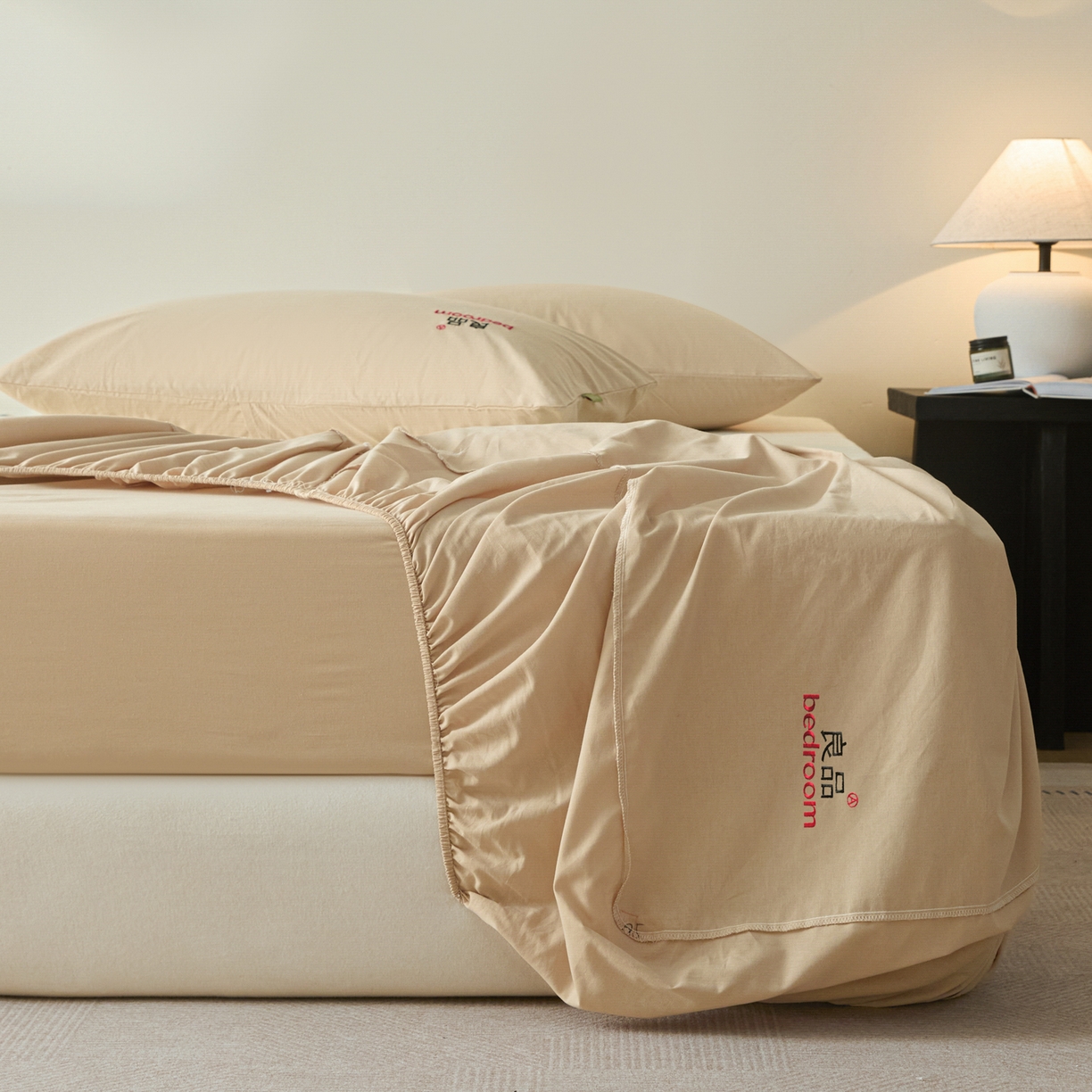 91家纺网 家纺一手货源 找家纺 芬晴家纺 2026新款纯棉密条+纯色单层床笠 纯色-浅卡