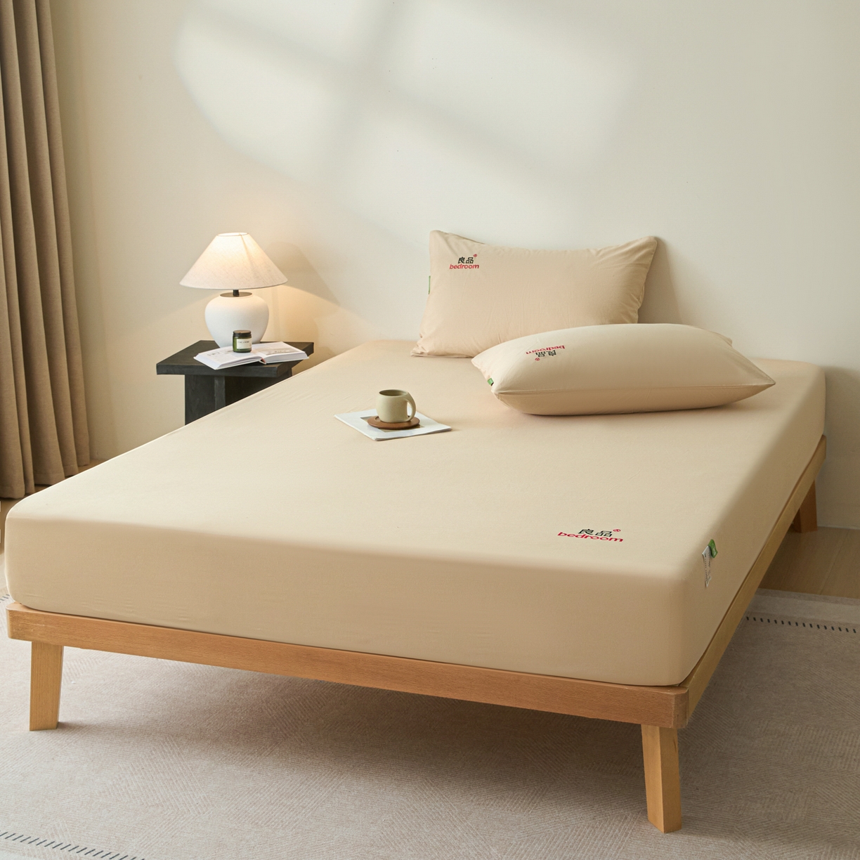 91家纺网 家纺一手货源 找家纺 芬晴家纺 2026新款纯棉密条+纯色单层床笠 纯色-浅卡