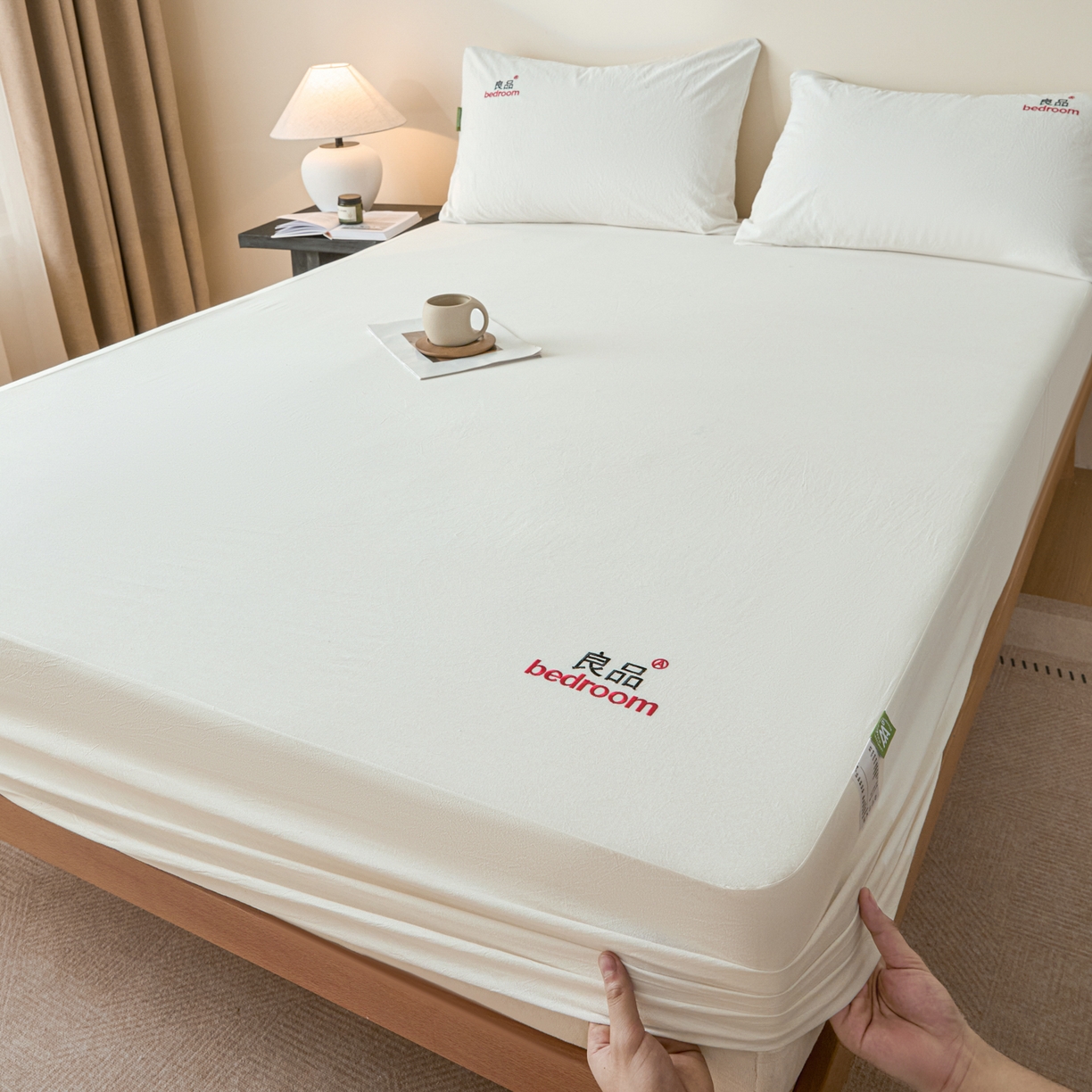 91家纺网 家纺一手货源 找家纺 芬晴家纺 2026新款纯棉密条+纯色单层床笠 纯色-白