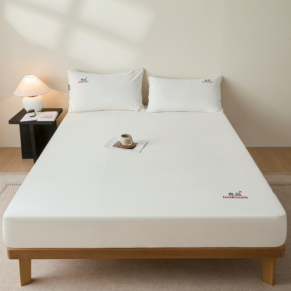 91家纺网 家纺一手货源 找家纺 芬晴家纺 2026新款纯棉密条+纯色单层床笠 纯色-白