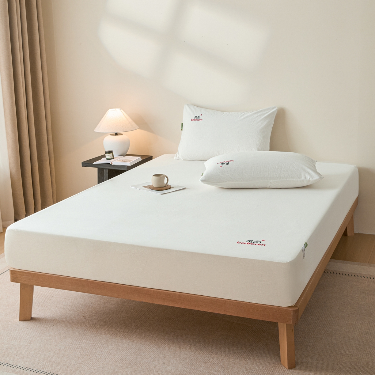 91家纺网 家纺一手货源 找家纺 芬晴家纺 2026新款纯棉密条+纯色单层床笠 纯色-白