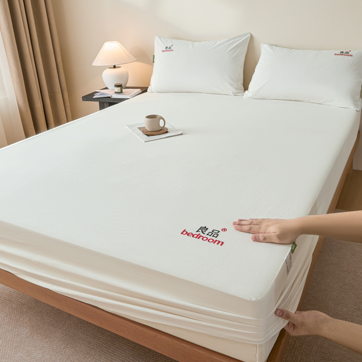 91家纺网 家纺一手货源 找家纺 芬晴家纺 2026新款纯棉密条+纯色单层床笠 纯色-白