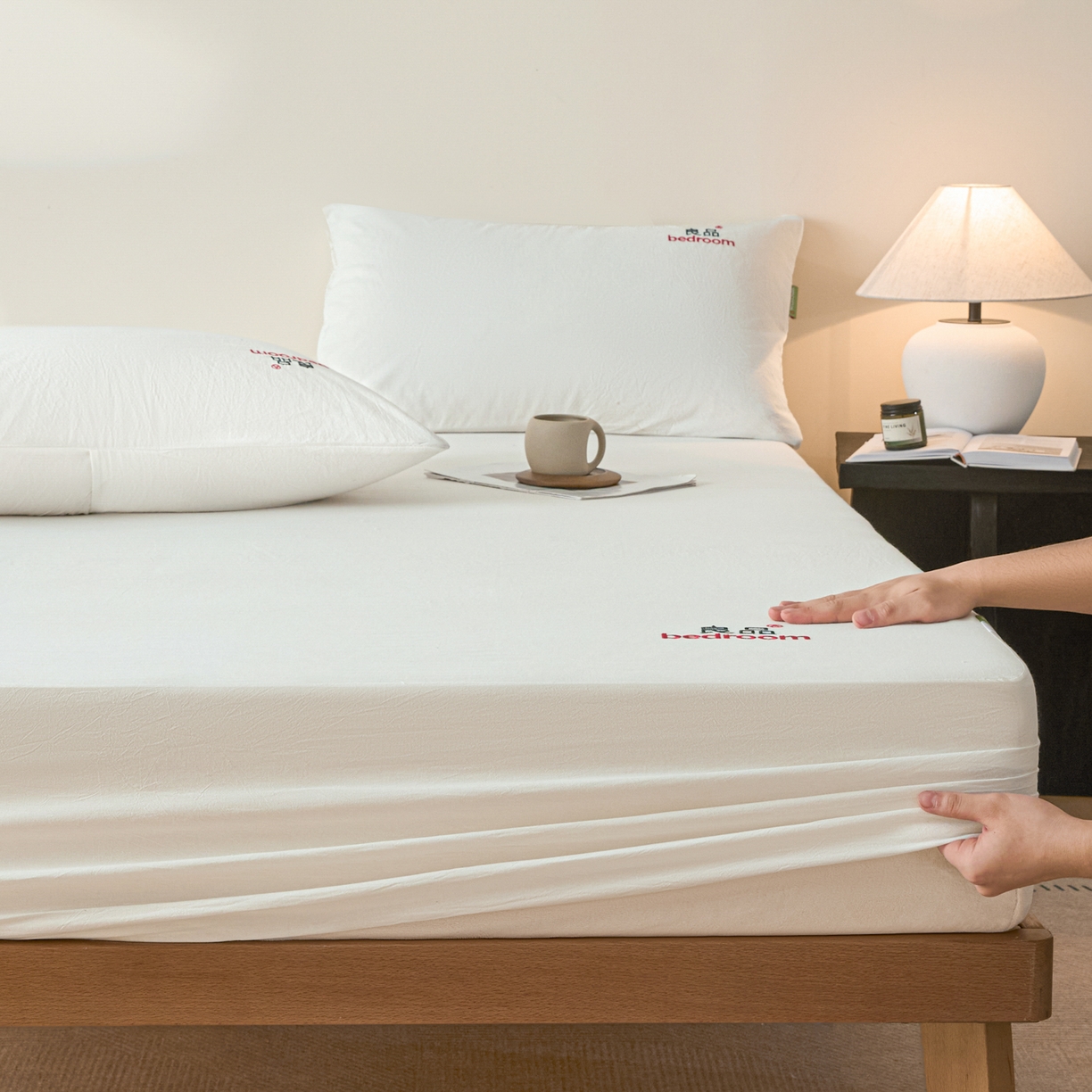 91家纺网 家纺一手货源 找家纺 芬晴家纺 2026新款纯棉密条+纯色单层床笠 纯色-白