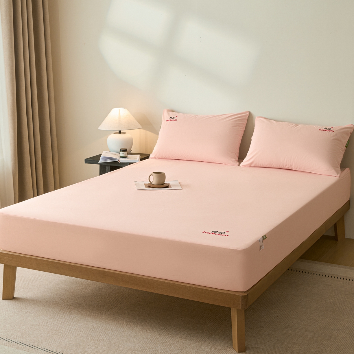 91家纺网 家纺一手货源 找家纺 芬晴家纺 2026新款纯棉密条+纯色单层床笠 纯色-嫩粉