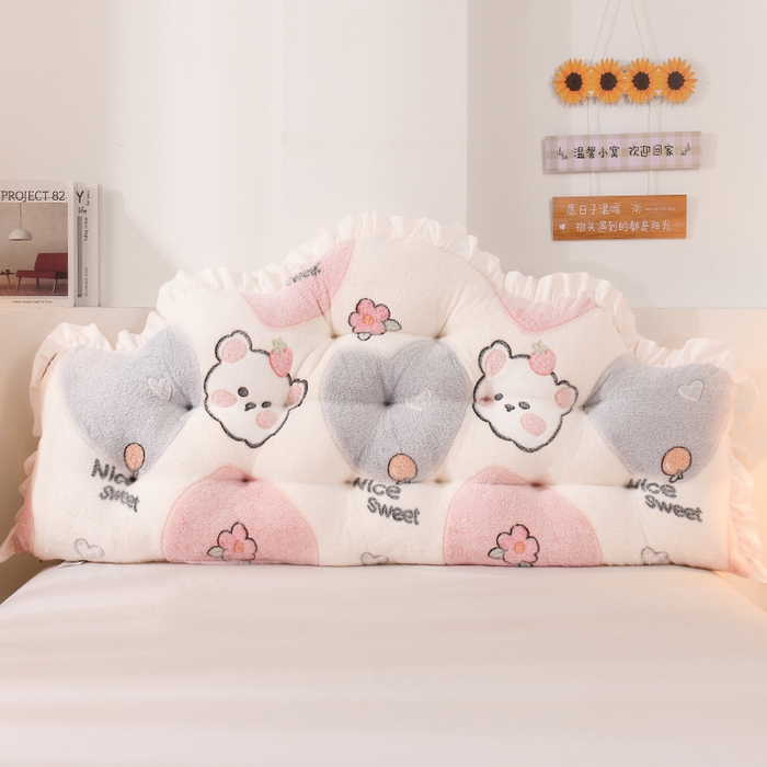 91家纺网 家纺一手货源 找家纺 碧尔家居 2026新款可爱床上靠枕卧室床头靠背防撞榻榻米软包宿舍靠垫-麦浪机械钉扣牛奶绒 芋泥啵啵