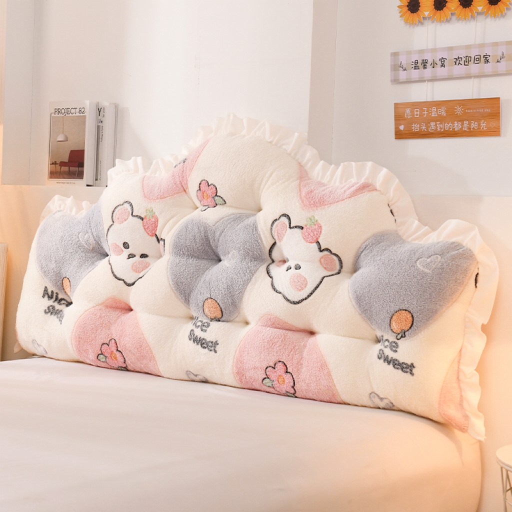 （总）碧尔家居 2026新款可爱床上靠枕卧室床头靠背防撞榻榻米软包宿舍靠垫-麦浪机械钉扣牛奶绒