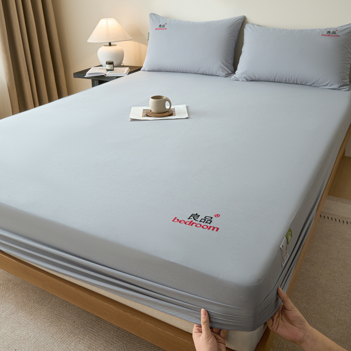 91家纺网 家纺一手货源 找家纺 芬晴家纺 2026新款纯棉密条+纯色单层床笠 纯色-浅灰