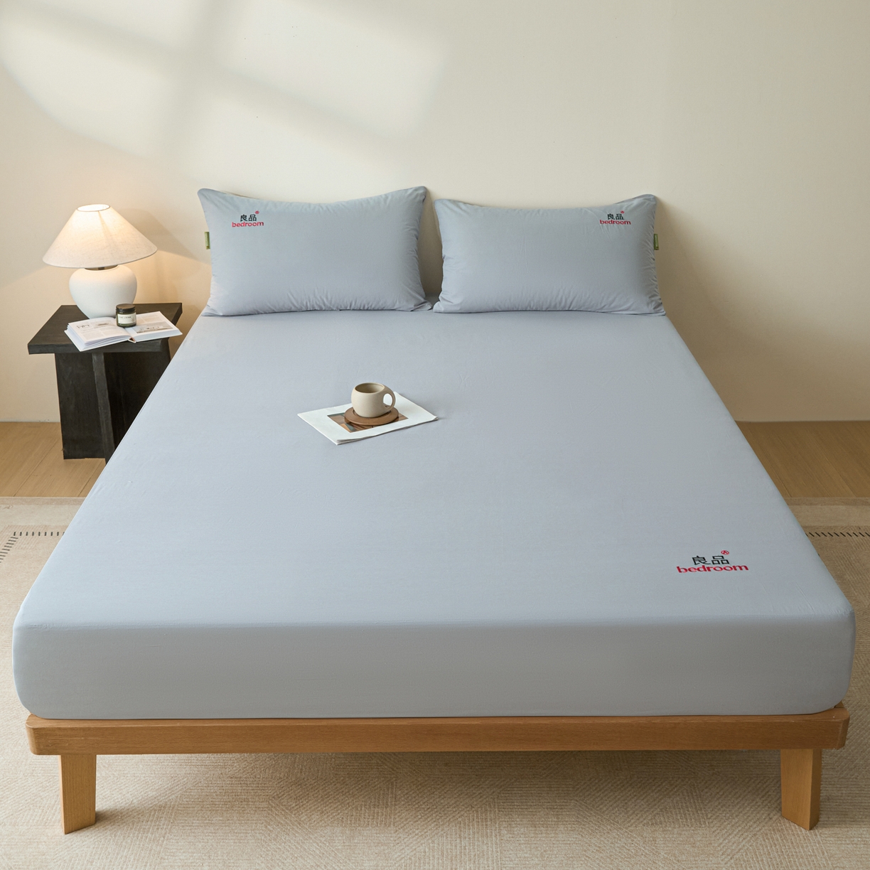 91家纺网 家纺一手货源 找家纺 芬晴家纺 2026新款纯棉密条+纯色单层床笠 纯色-浅灰