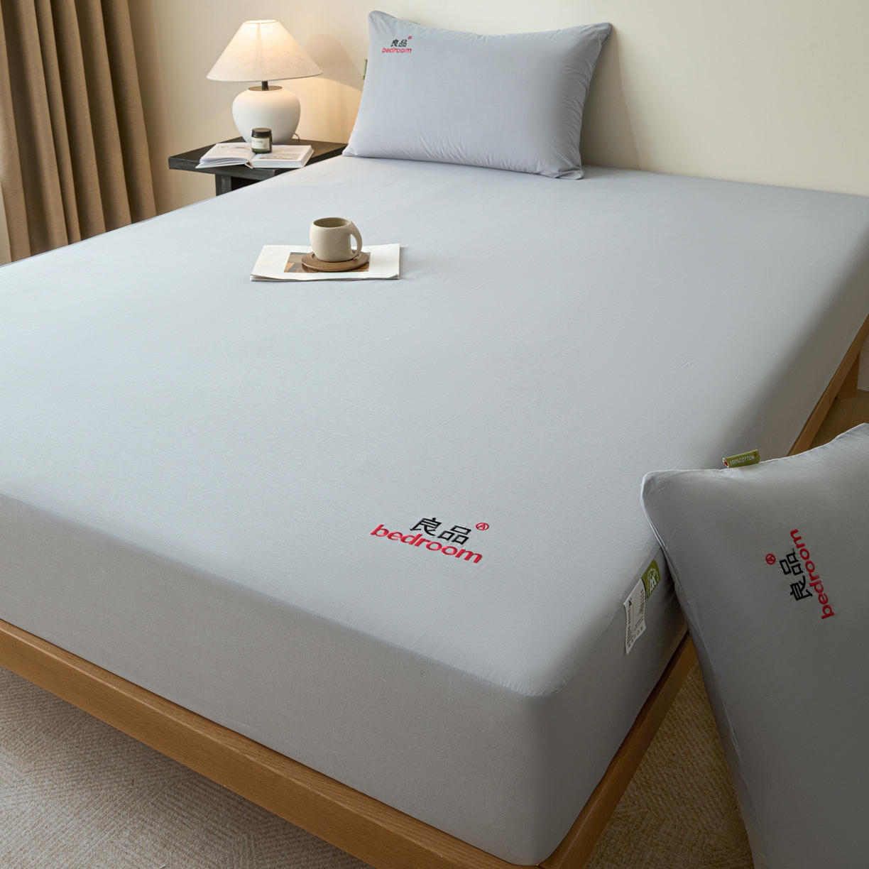 91家纺网 家纺一手货源 找家纺 芬晴家纺 2026新款纯棉密条+纯色单层床笠 纯色-浅灰