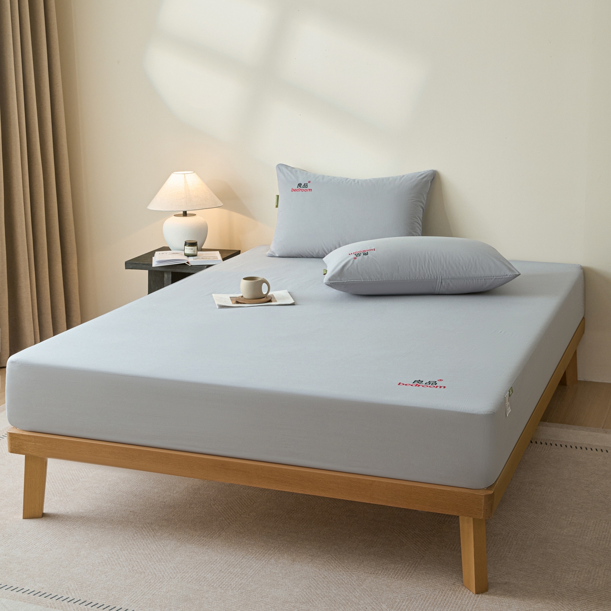 91家纺网 家纺一手货源 找家纺 芬晴家纺 2026新款纯棉密条+纯色单层床笠 纯色-浅灰