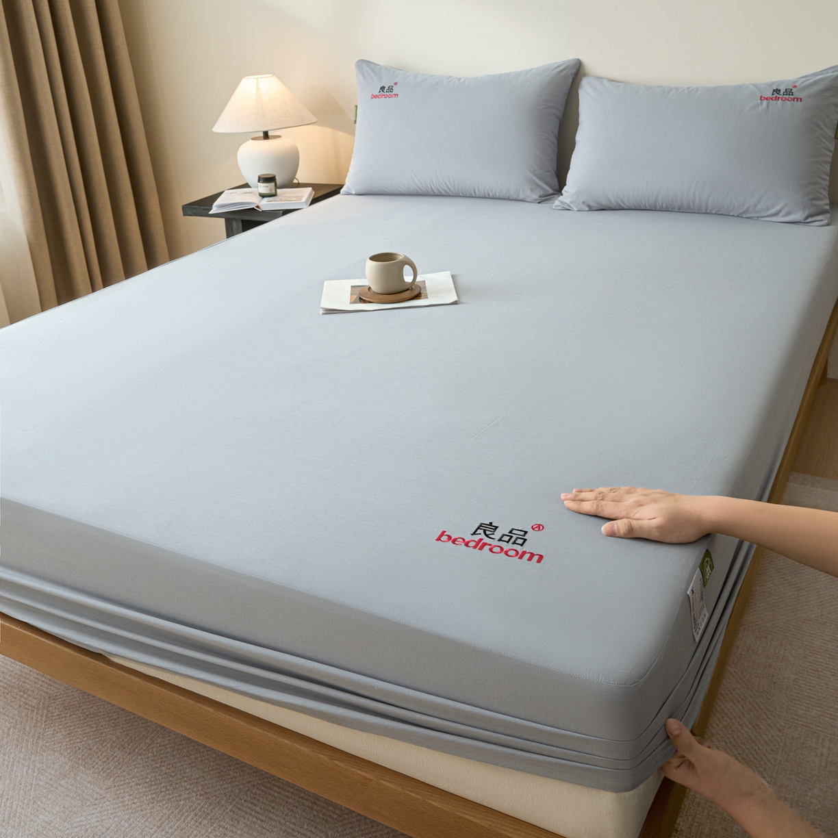 91家纺网 家纺一手货源 找家纺 芬晴家纺 2026新款纯棉密条+纯色单层床笠 纯色-浅灰