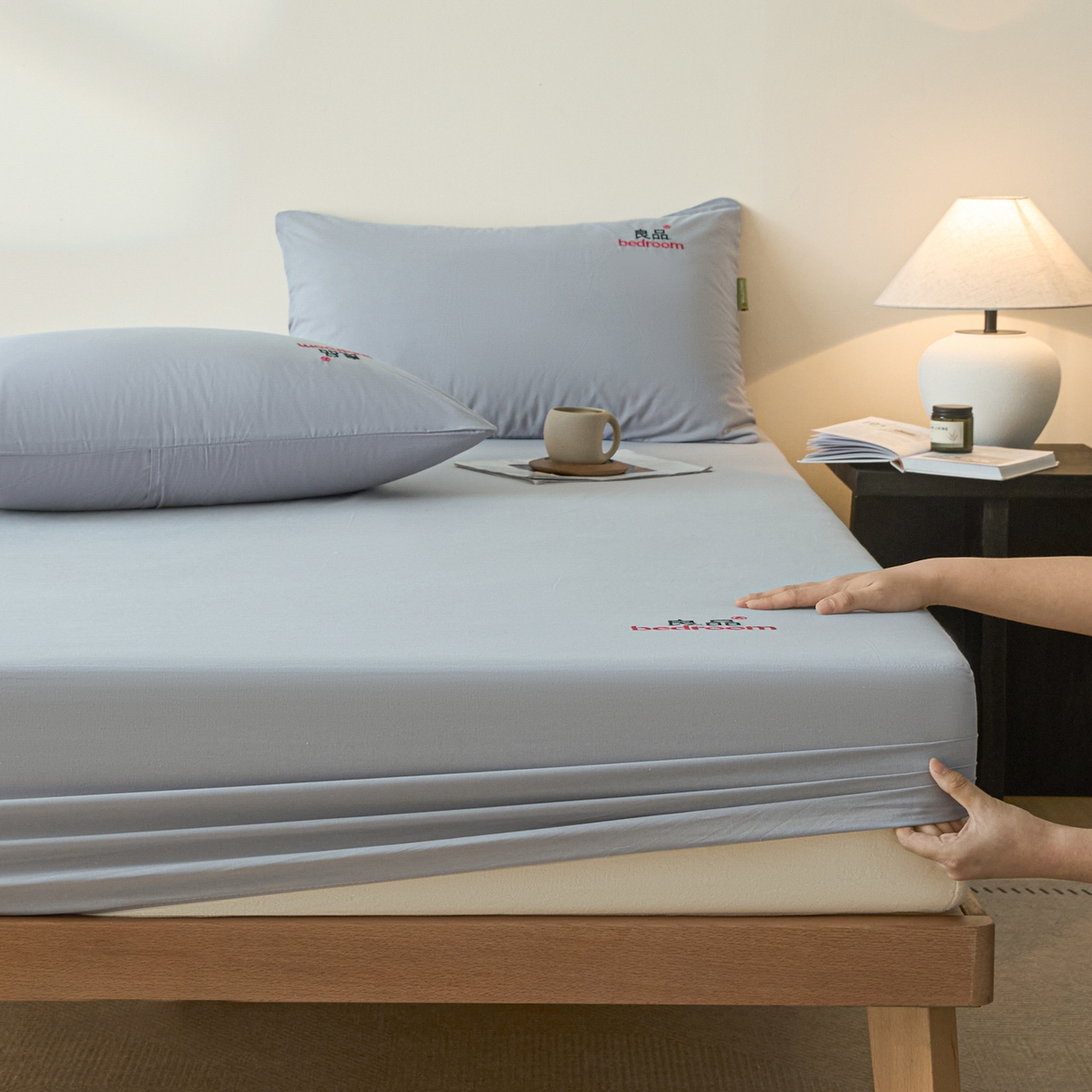 91家纺网 家纺一手货源 找家纺 芬晴家纺 2026新款纯棉密条+纯色单层床笠 纯色-浅灰