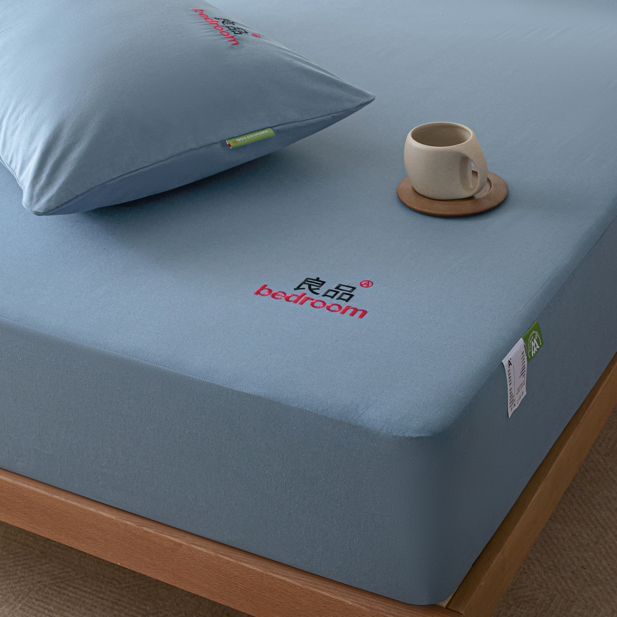 芬晴家纺 2026新款纯棉密条+纯色单层床笠 纯色-雾蓝