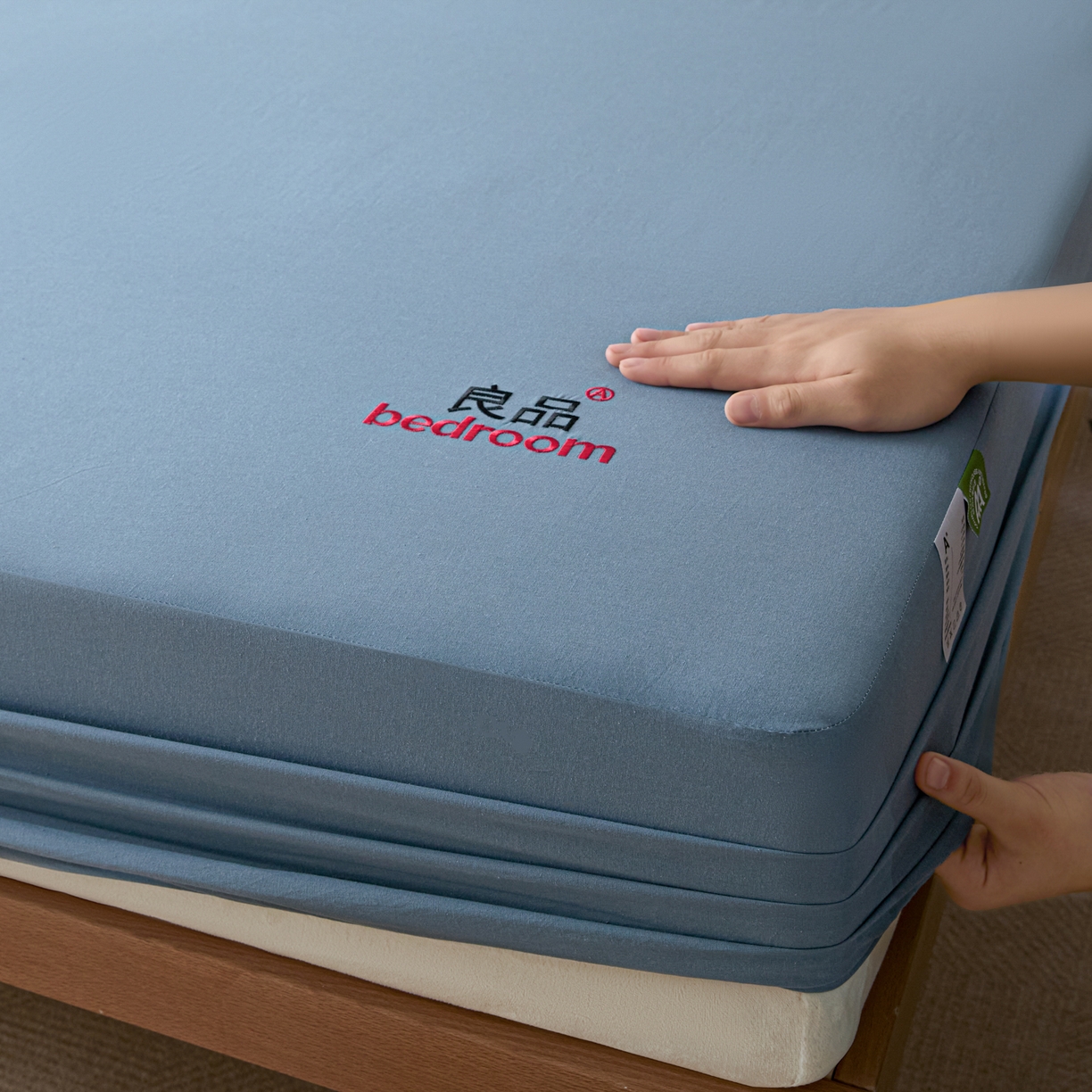 91家纺网 家纺一手货源 找家纺 芬晴家纺 2026新款纯棉密条+纯色单层床笠 纯色-雾蓝