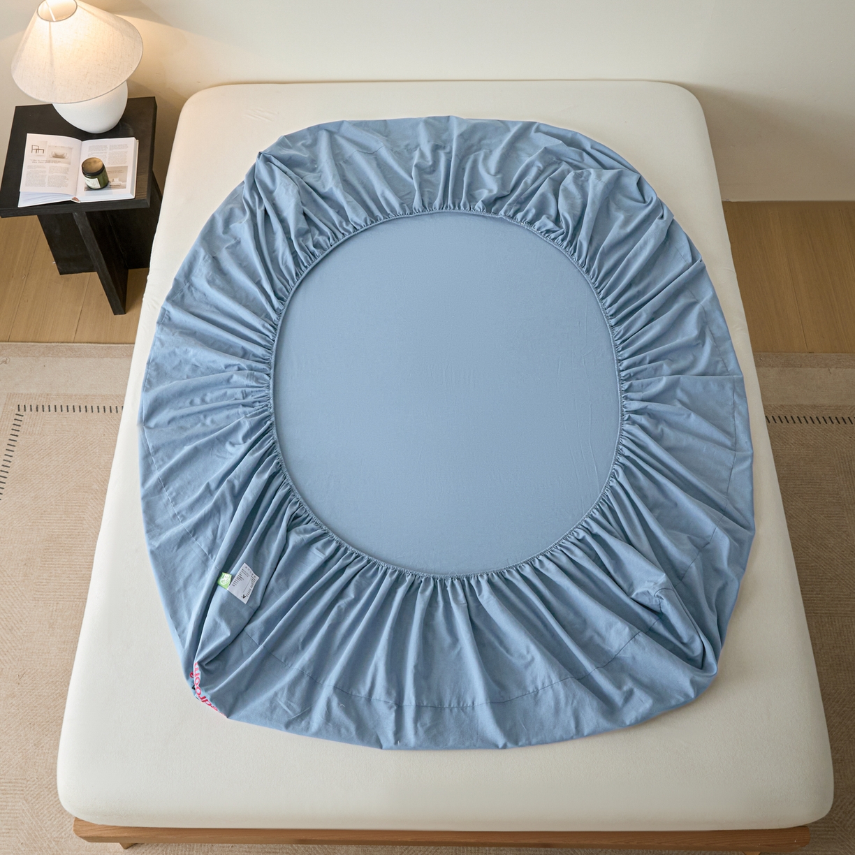 91家纺网 家纺一手货源 找家纺 芬晴家纺 2026新款纯棉密条+纯色单层床笠 纯色-雾蓝