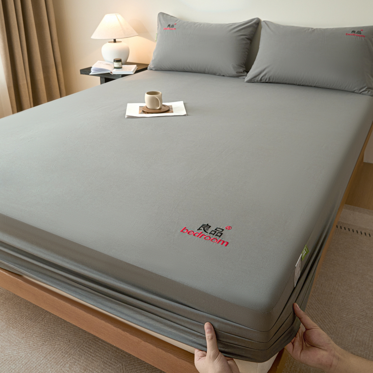91家纺网 家纺一手货源 找家纺 芬晴家纺 2026新款纯棉密条+纯色单层床笠 纯色-岩灰