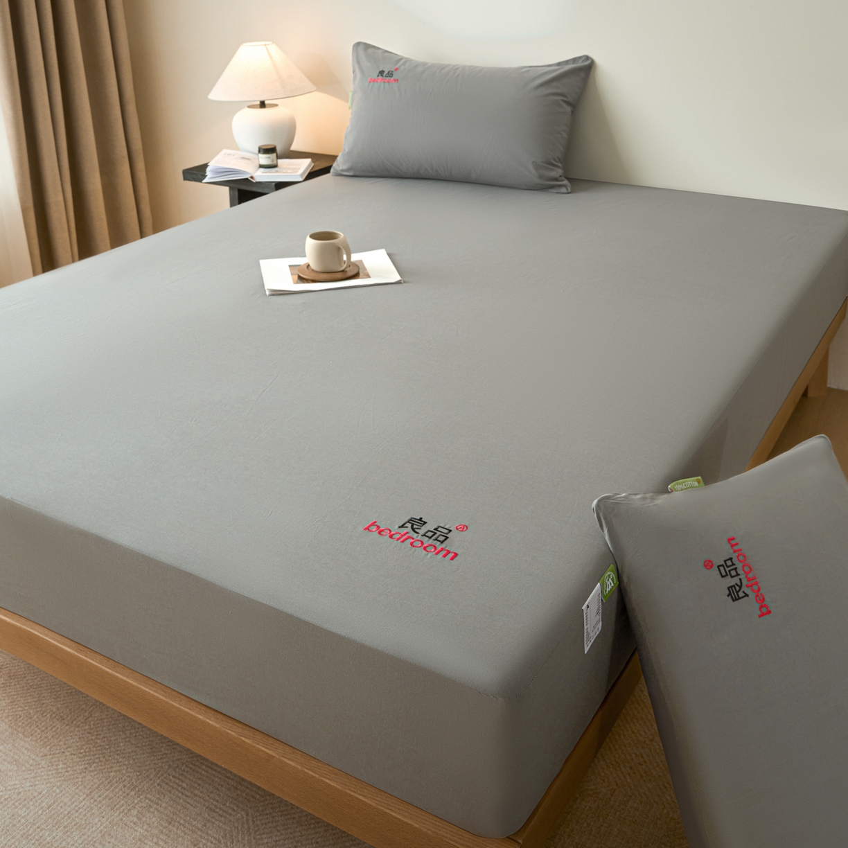 91家纺网 家纺一手货源 找家纺 芬晴家纺 2026新款纯棉密条+纯色单层床笠 纯色-岩灰