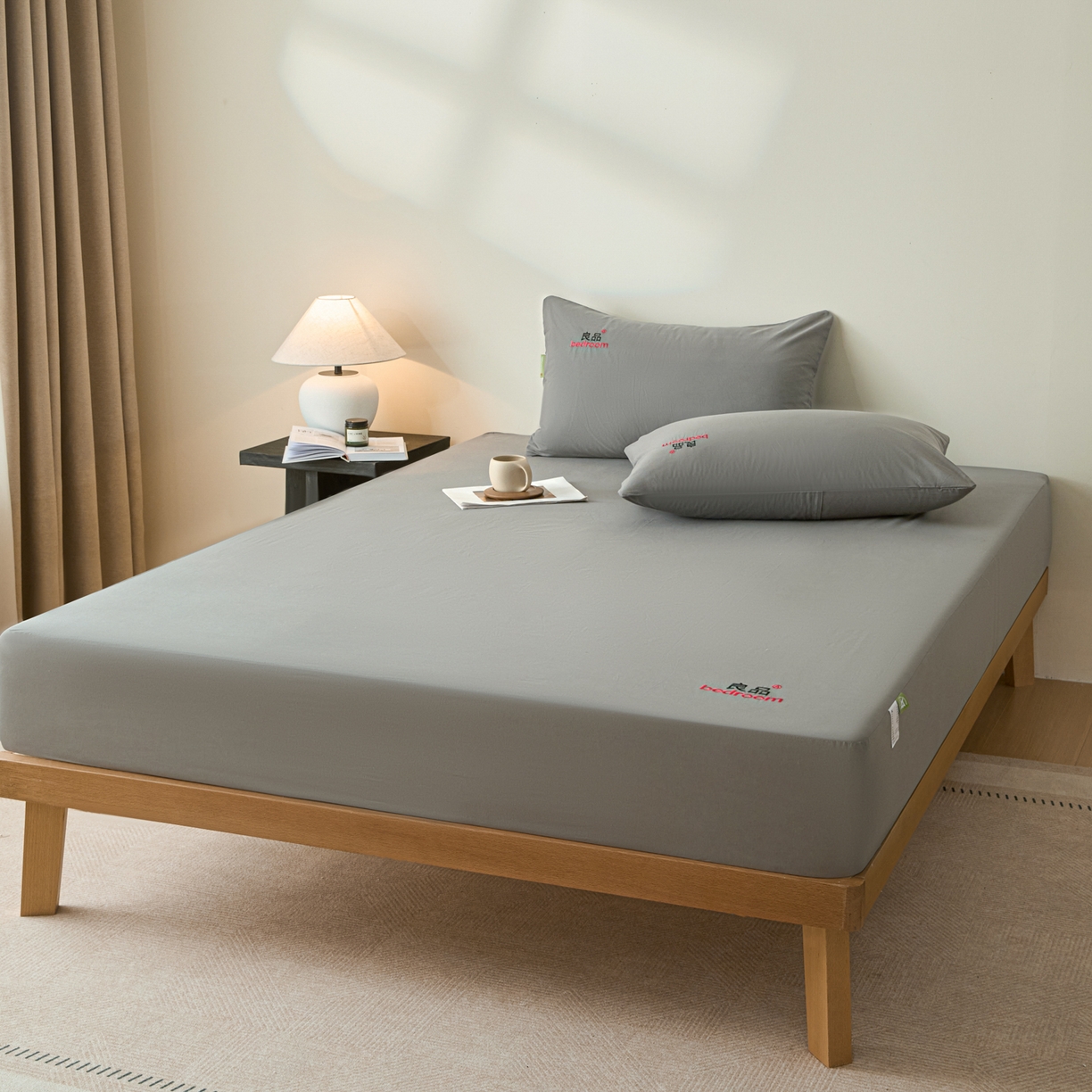 91家纺网 家纺一手货源 找家纺 芬晴家纺 2026新款纯棉密条+纯色单层床笠 纯色-岩灰