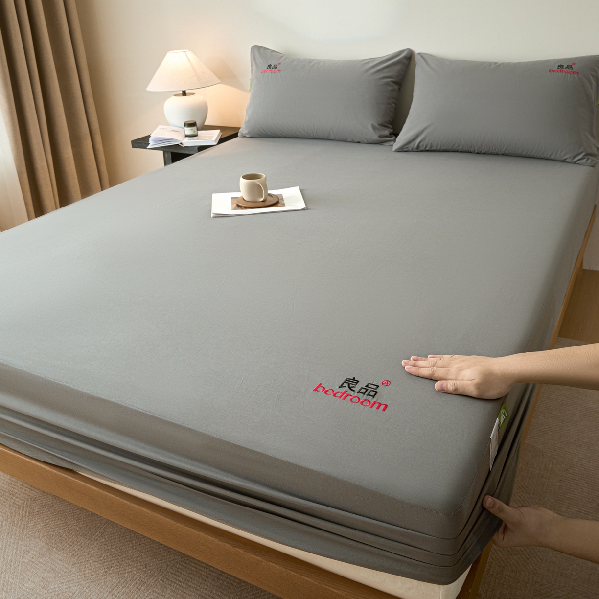 91家纺网 家纺一手货源 找家纺 芬晴家纺 2026新款纯棉密条+纯色单层床笠 纯色-岩灰