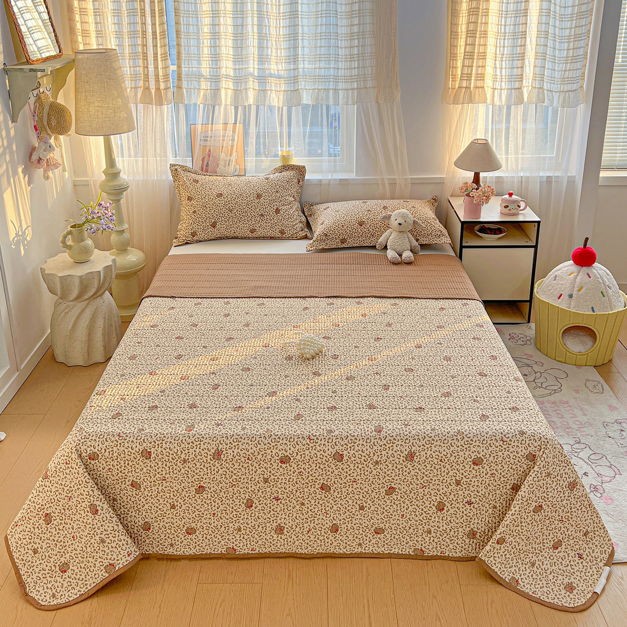 91家纺网 家纺一手货源 找家纺 梦纤绒 2026新款亲肤舒适仿棉印花床盖四件套 豹纹喵咖