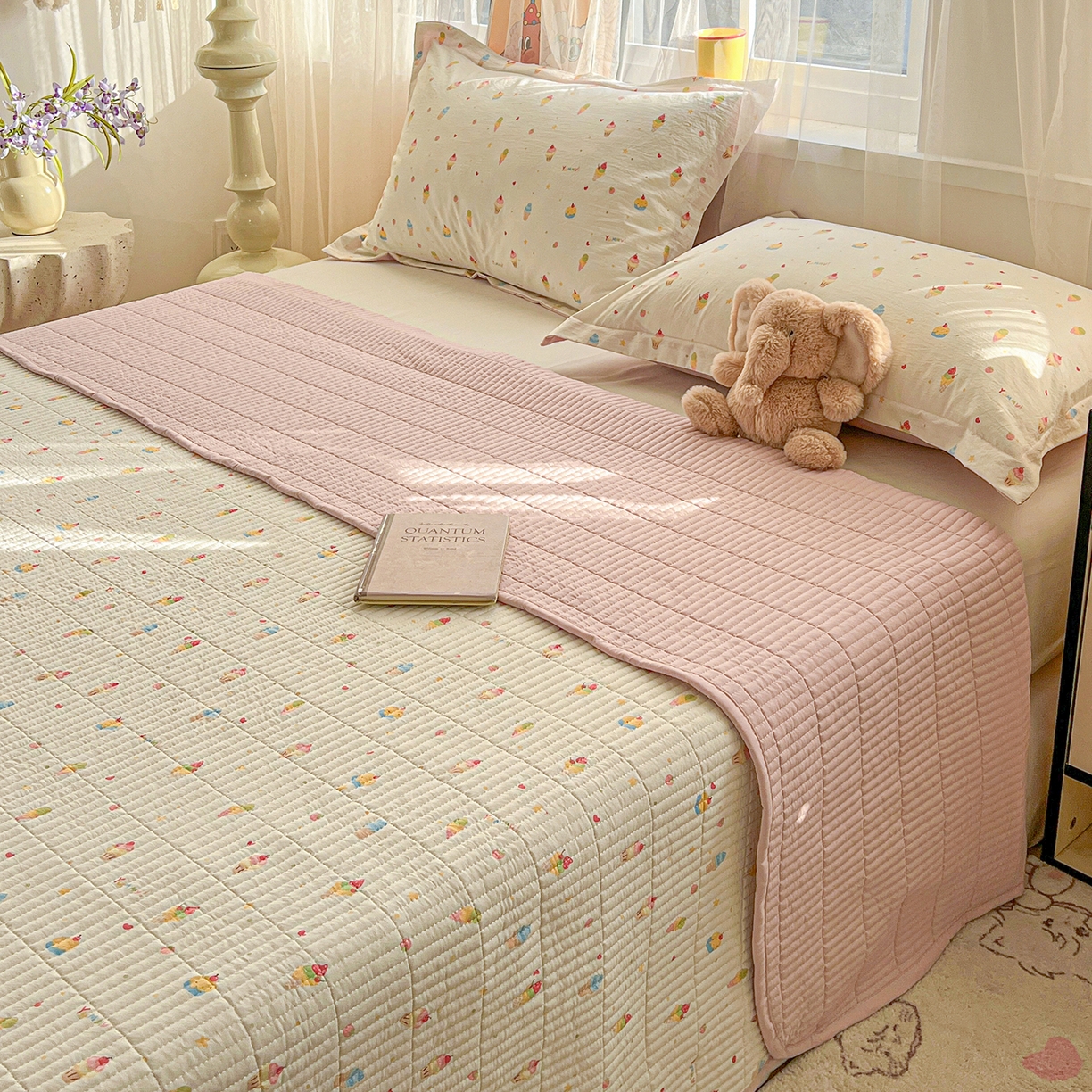 91家纺网 家纺一手货源 找家纺 梦纤绒 2026新款亲肤舒适仿棉印花床盖四件套 蛋糕派