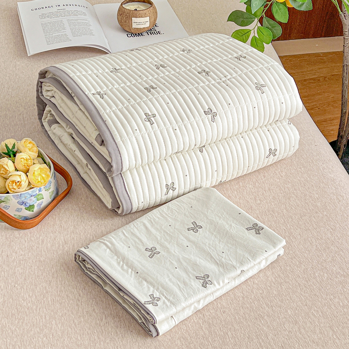 91家纺网 家纺一手货源 找家纺 梦纤绒 2026新款亲肤舒适仿棉印花床盖四件套 梦幻灰