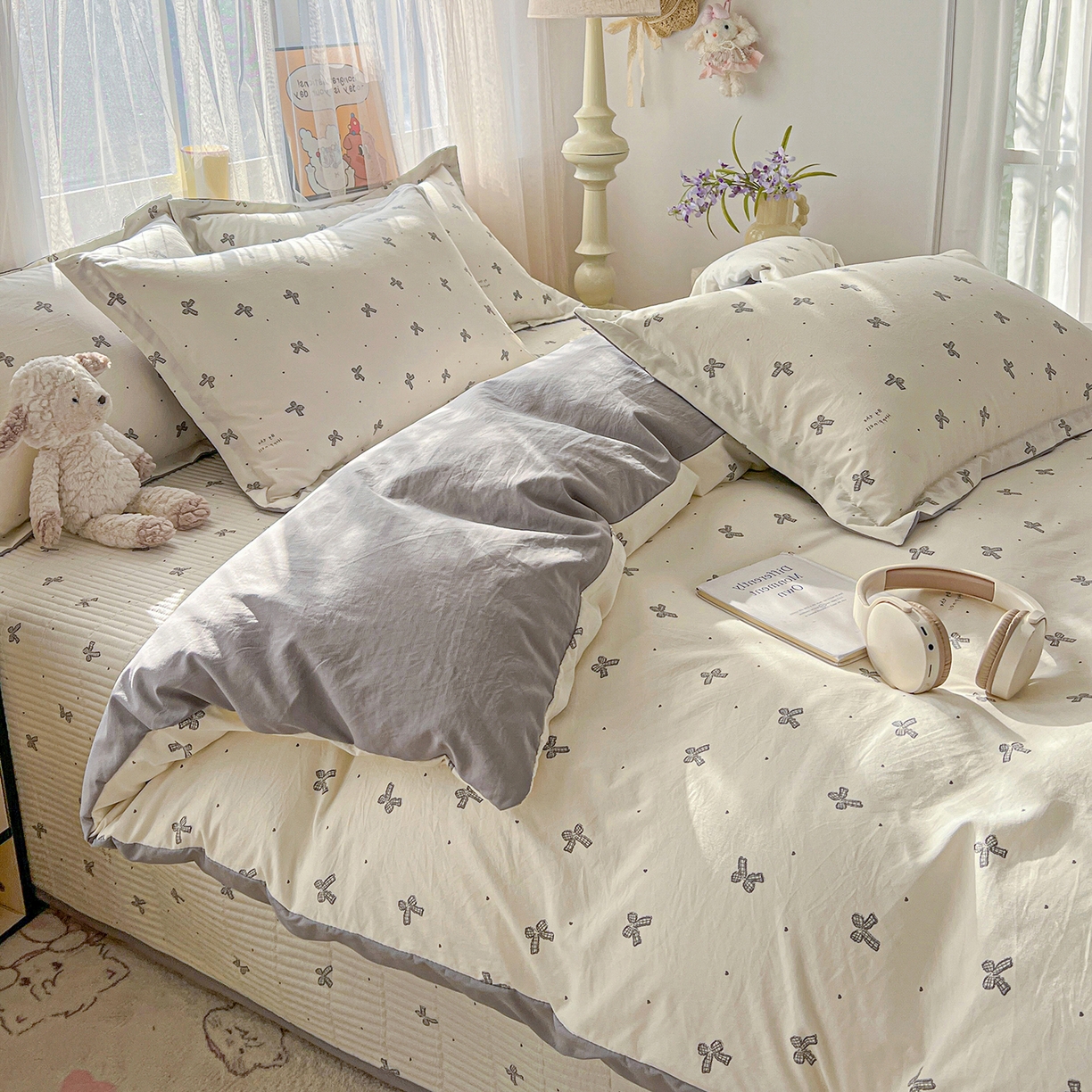 91家纺网 家纺一手货源 找家纺 梦纤绒 2026新款亲肤舒适仿棉印花床盖四件套 梦幻灰