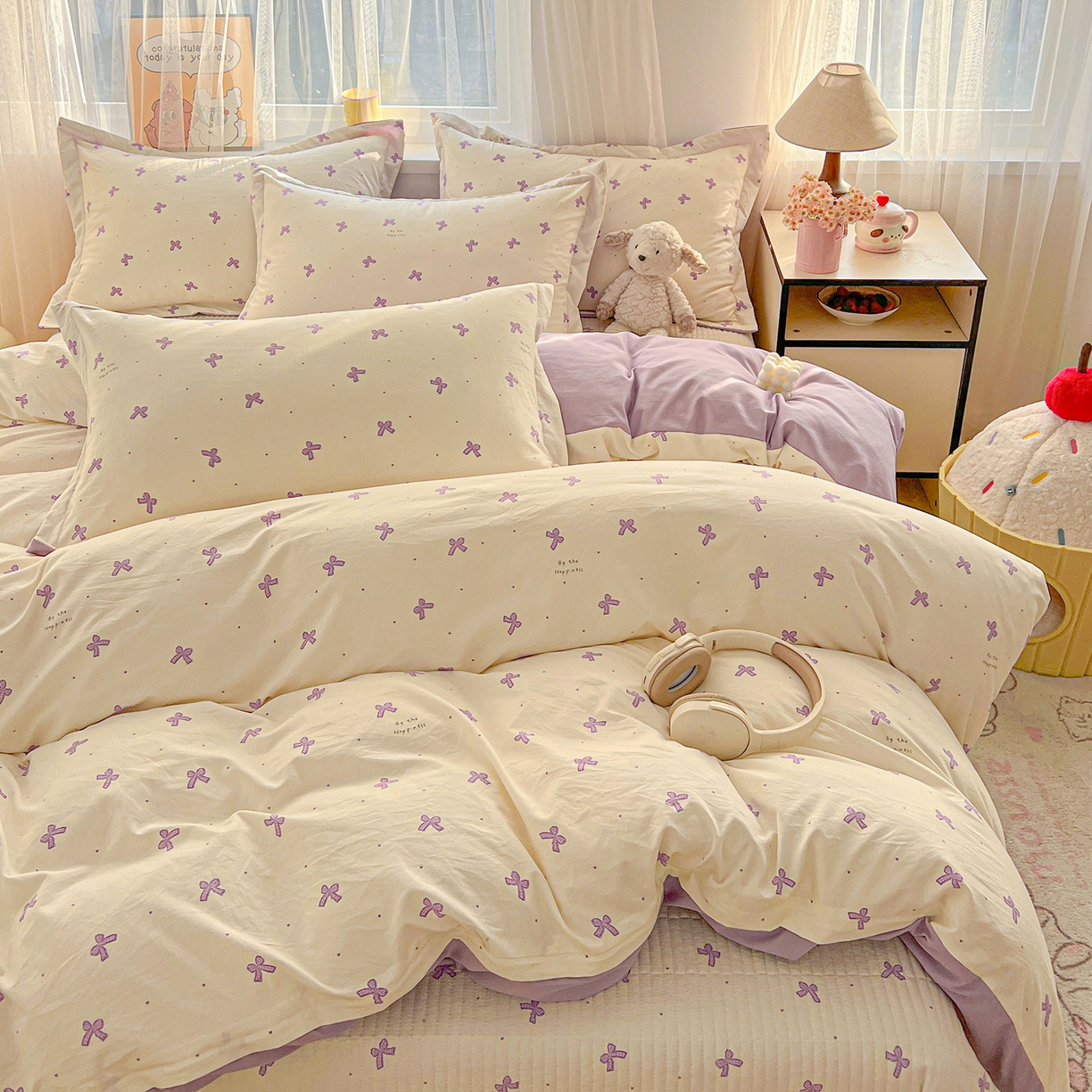 91家纺网 家纺一手货源 找家纺 梦纤绒 2026新款亲肤舒适仿棉印花床盖四件套 梦幻紫