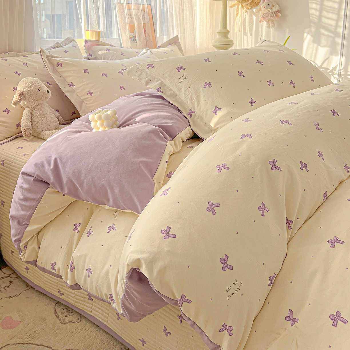 91家纺网 家纺一手货源 找家纺 梦纤绒 2026新款亲肤舒适仿棉印花床盖四件套 梦幻紫