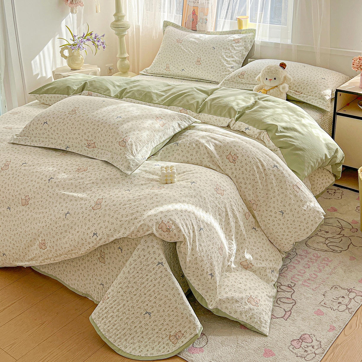 梦纤绒 2026新款亲肤舒适仿棉印花床盖四件套 皮皮狗