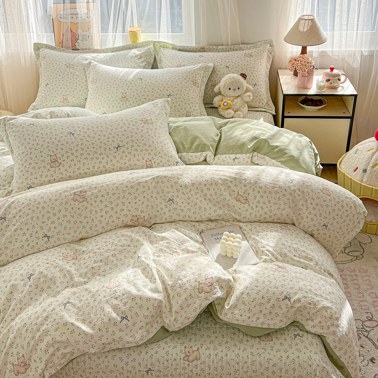 91家纺网 家纺一手货源 找家纺 梦纤绒 2026新款亲肤舒适仿棉印花床盖四件套 皮皮狗