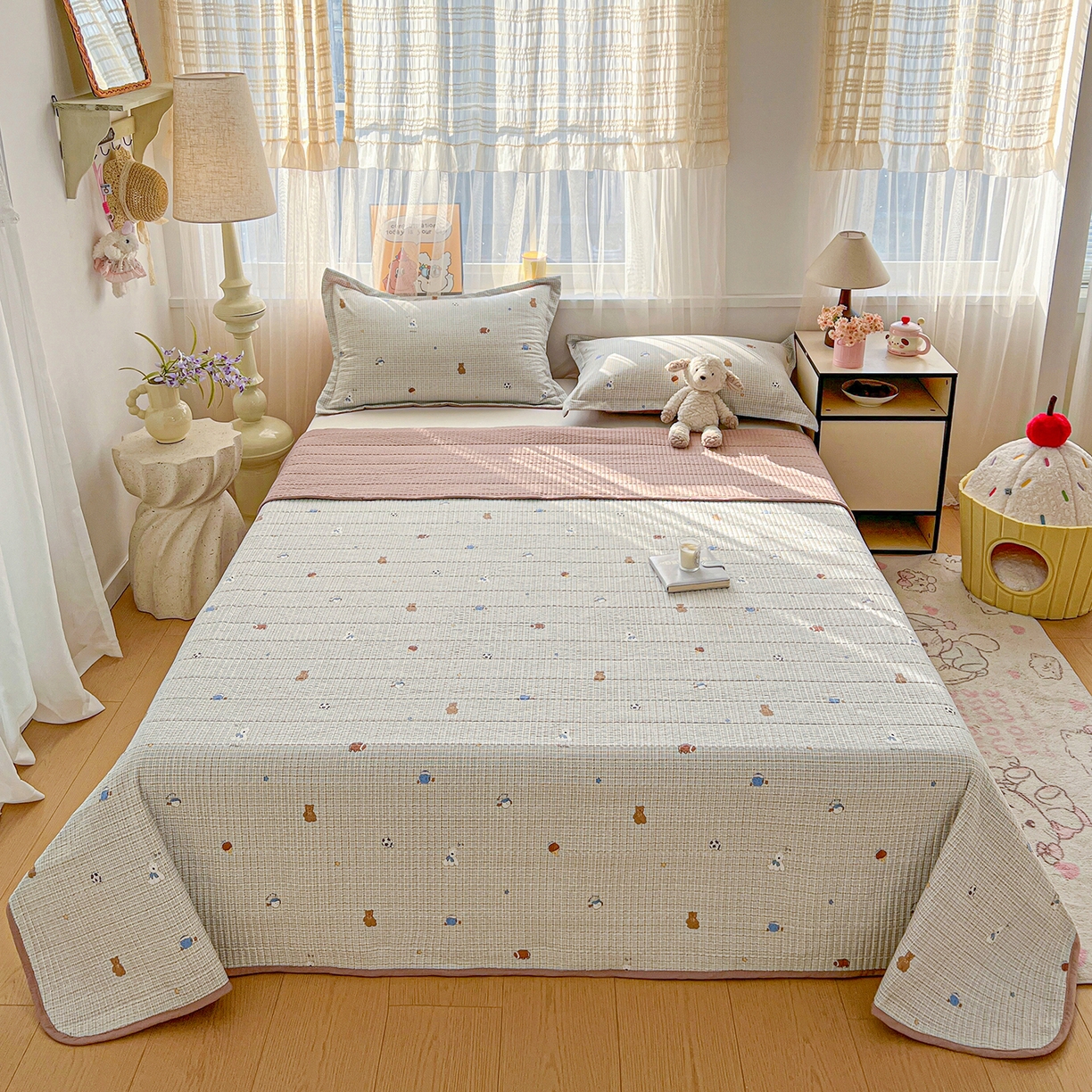 91家纺网 家纺一手货源 找家纺 梦纤绒 2026新款亲肤舒适仿棉印花床盖四件套 奇奇