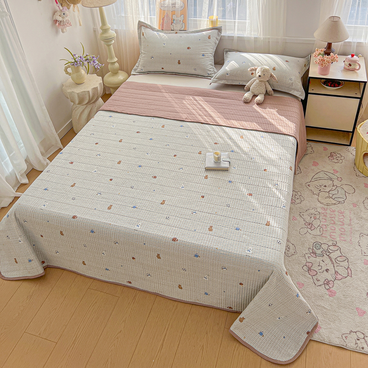 91家纺网 家纺一手货源 找家纺 梦纤绒 2026新款亲肤舒适仿棉印花床盖四件套 奇奇